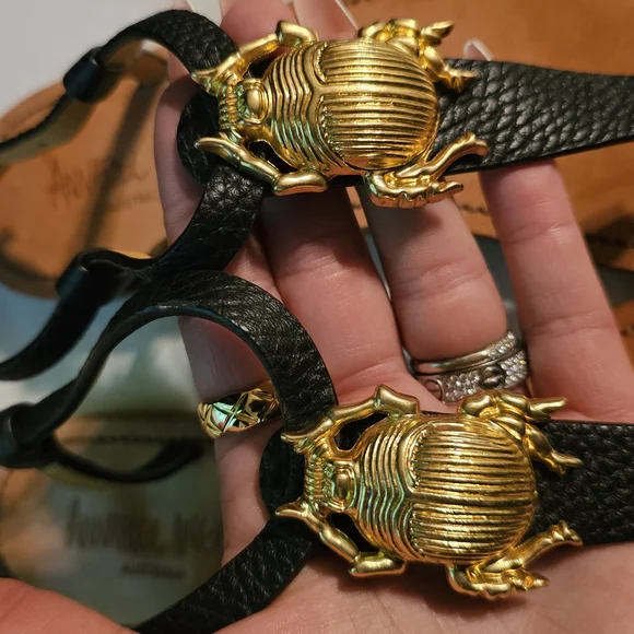 Annabel Ingall Black Sandals with Gold Beetle Detail - Picture 2 of 5